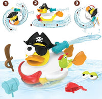 Yookidoo Jet Duck Pirate Bath Toy with Powered Water Cannon Shooter - Sensory Development & Bath Time Fun for Kids - Ages 2+