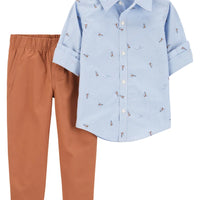 2-Piece Button-Front Shirt & Pant Set
