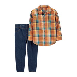 Toddler 2-Piece Button-Front Shirt & Pant Set