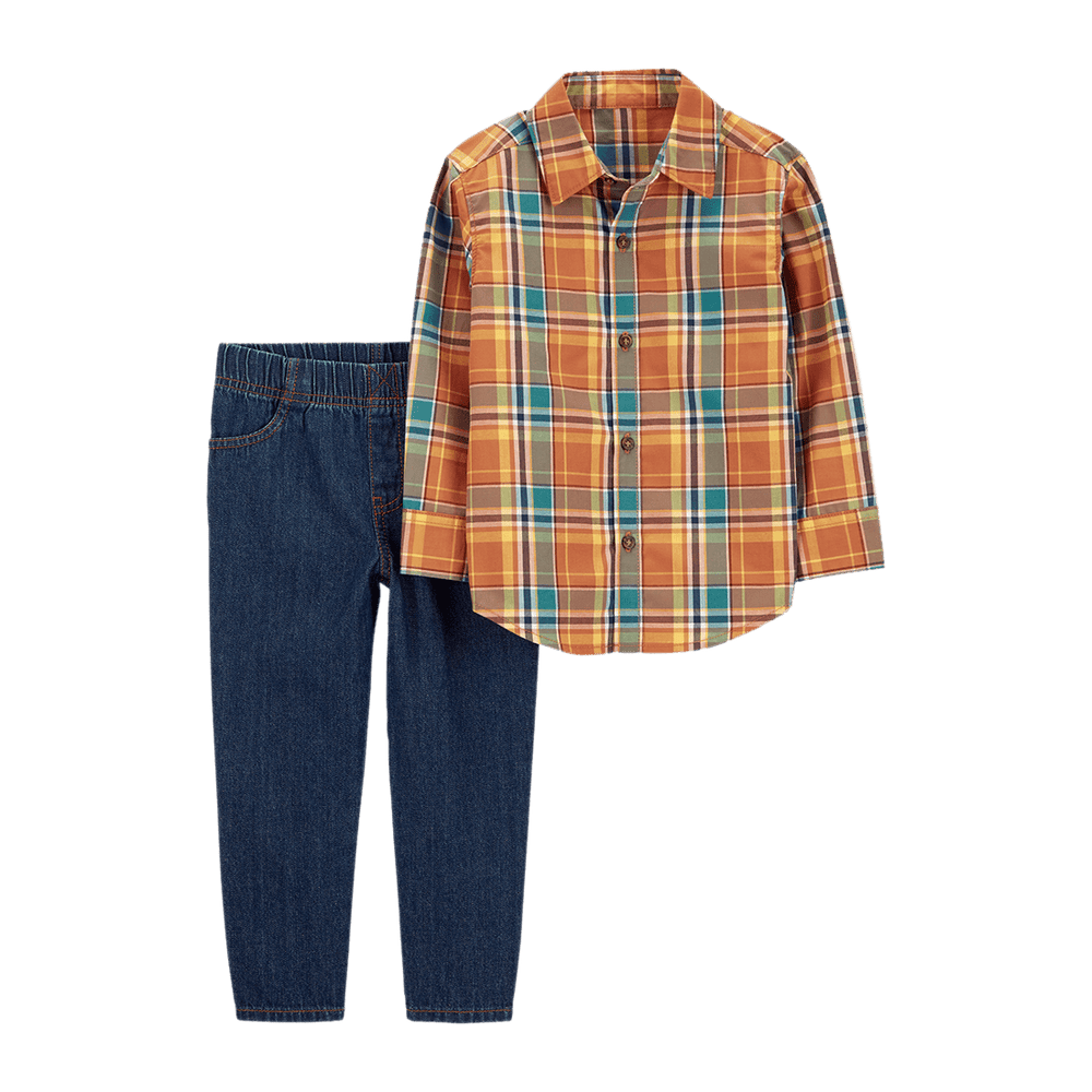Toddler 2-Piece Button-Front Shirt & Pant Set