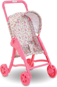Baby Doll Stroller with Folding Canopy - Mon Premier Poupon Accessory fits 12" Dolls, Pink/Floral Pattern, for Kids Ages 18 Months and up
