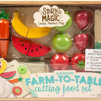 Story Magic Wooden Farm-to-Table Cutting Food Set, Wooden Play Food Toy, Kids Wood Cutting Fruits Vegetables, Toddler Cooking Pretend Play Kitchen Food Se