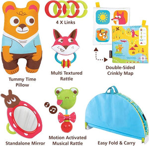 Baby Gym Play 'N’ Nap. 3-in-1 Activity Playmat with Foldable Infant Blanket. Tummy Time Pillow & Mirror, Sensory Toys and Newborn Rattle for 0-12 Months.