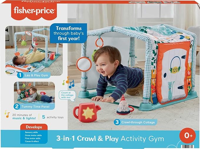 Fisher-Price Baby Playmat 3-In-1 Crawl & Play Activity Gym With 5 Baby Toys For Newborn To Toddler Sensory & Fine Motor Play
