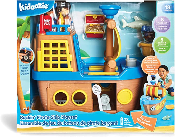 Kidoozie Rockin' Pirate Ship Playset with Light & Sounds, Interactive Push-Along Pirate Ship Toy with 3 Figures for Children Ages 18M+