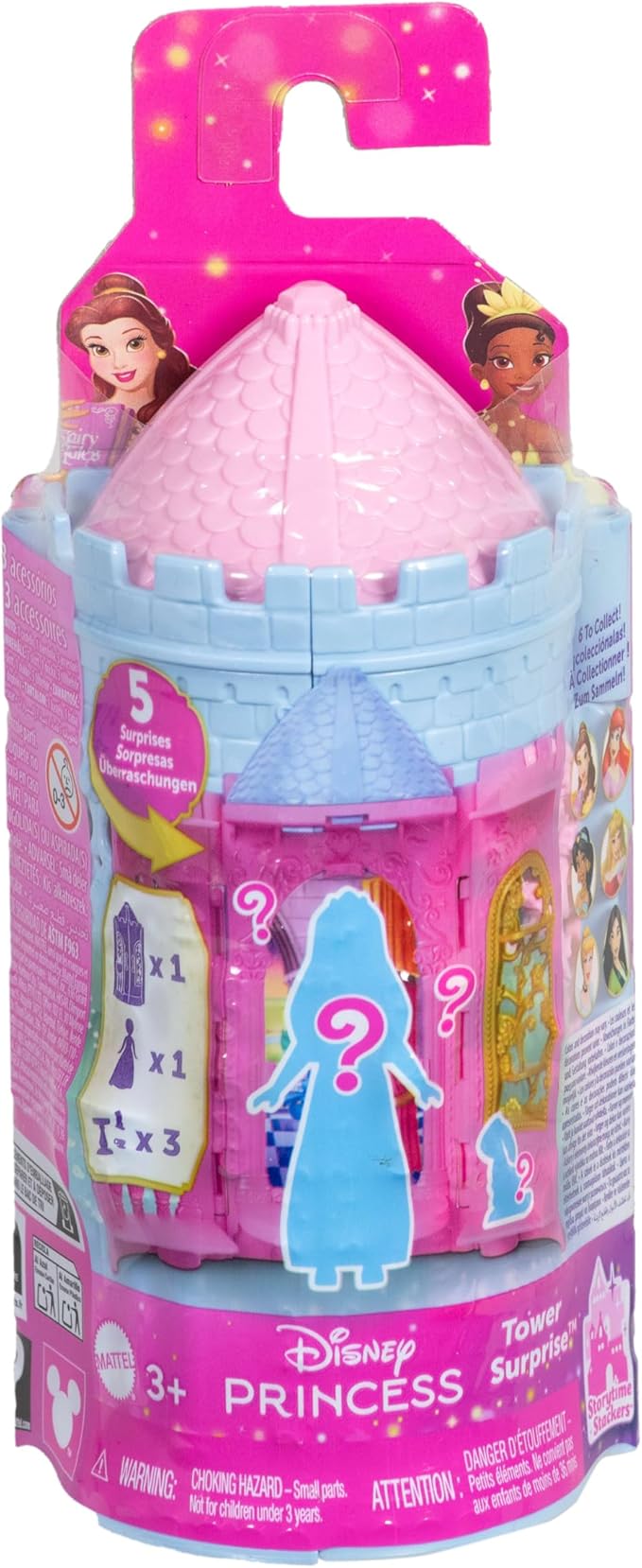 Mattel Disney Princess Surprise Tower Stacking Set with Disney World Mystery Mini Doll and 4 Surprise Accessories Included Toy for Children 3+ Years