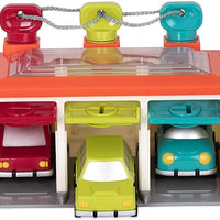 3 Car Garage - 5 Pieces - Shape Sorting Garage with Keys and 3 Toy Cars for Toddlers 2 Years