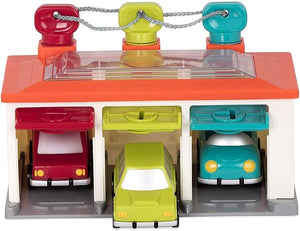 3 Car Garage - 5 Pieces - Shape Sorting Garage with Keys and 3 Toy Cars for Toddlers 2 Years