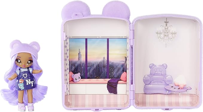Na Na Na Surprise Mini Backpack Bedroom Lizzy York Fashion Doll, Fuzzy Purple Bear Backpack, Gift for Kids, Ages 5 6 7 8+ Years