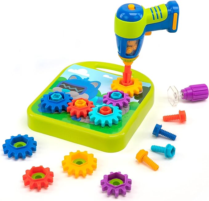 Educational Insights Design & Drill Gears Workshop, 55 Pieces with Electric Toy Drill, STEM Toy, Gift for Kids Ages 3+
