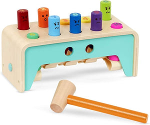 Wooden Hammer Toy for Kids, Toddlers – Pounding Bench with Pegs and Mallet, Multiple