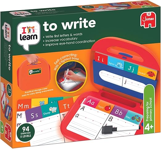 Jumbo - I Learn to Write – Learning & Writing Games for Kids - Improves Dexterity, Hand Eye Coordination, Vocabulary & Fine Motor Skills - 94 Exercises, 5 Levels & Carry Case - Age 4 Years Plus