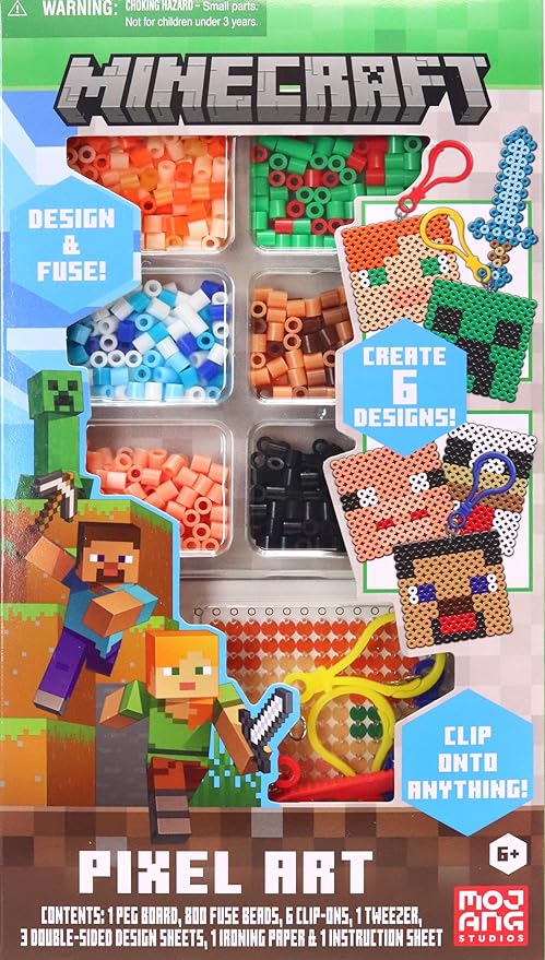 Minecraft Pixel Art Bead Kit 2500+ Beads, Templates & Pegboards Build Minecraft Pixel Characters & Tools Creative Craft Toy for Kids Ages 6