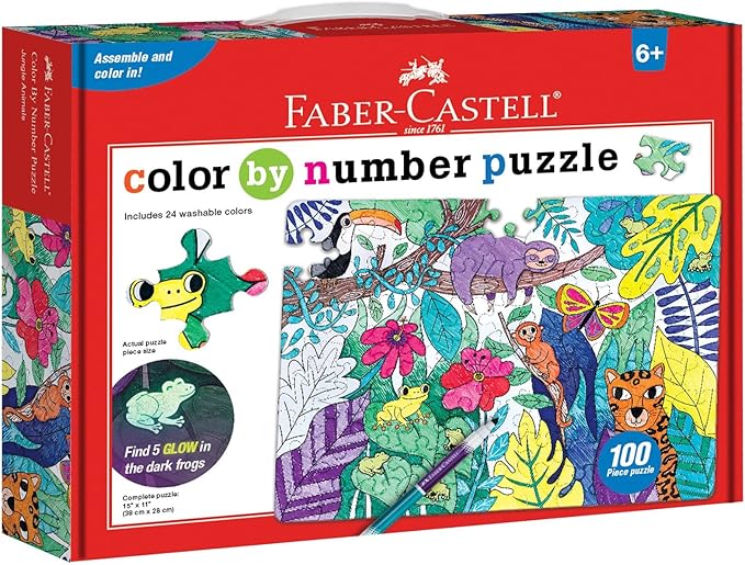 Faber-Castell Color by Number Puzzle, Jungle - 100 Pieces, Art Project for Kids (Ages 6+)