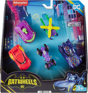 Fisher-Price DC Batwheels 1:55 Scale Toy Cars 5-Pack, Bam Batmobile Redbird Prank Bibi & Quizz, Batcast Metal Diecast Vehicles, Ages 3+