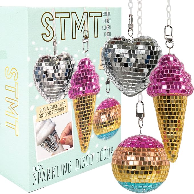 STMT DIY Sparkling Disco Décor, Make Your Own Mini Disco Ball, Heart, Ice Cream Cone, Aesthetic Room Decor for Teen Girls, Fun Y2K Party Decorations, Creates Funky Decor & Keychains, Arts & Crafts