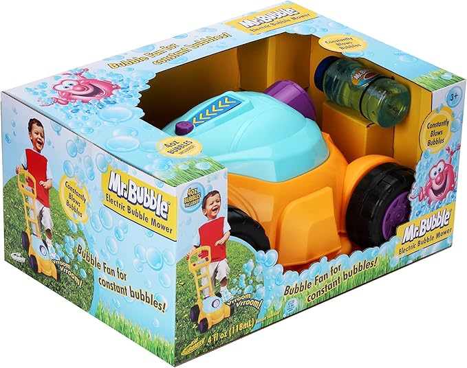 Non-Stop Fun Motorized Battery Operated Bubble Mower with 4 Ounce Premium Bubble Solution for Kids at Age 3 and up