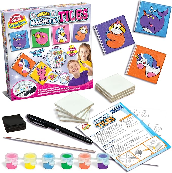 Unicorn Magnetic Tiles Craft Kit - DIY Make Your Own Paint Magnets for Kids - Creative and Educational Sensory Toy for Boys & Girls Ages 5+