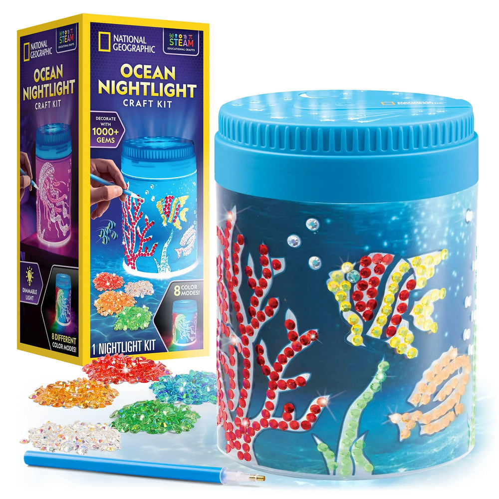 NATIONAL GEOGRAPHIC Ocean Nightlight Arts & Crafts Kit for Kids with 1,000+ Gems, 8 Color Settings & More