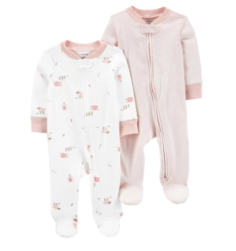 Infant Girl's 2-Pack 2-Way Zip Cotton Sleep and Plays