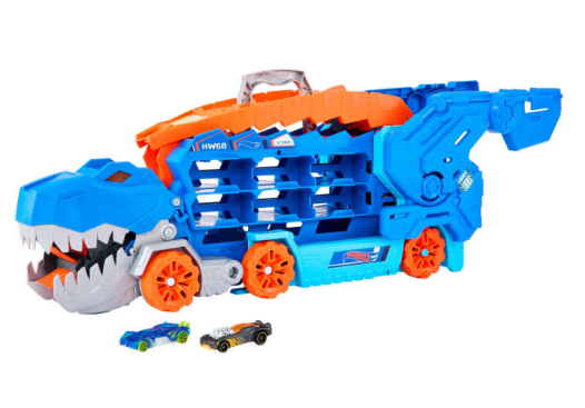 Hot Wheels City Ultimate Hauler, Transforms Into A T-Rex With Race Track, Stores 20+ Cars