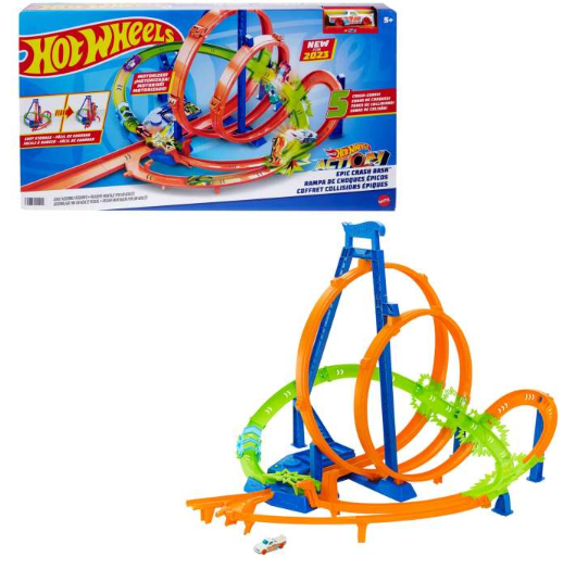 Hot Wheels Track Set With 5 Crash Zones, Motorized Booster And 1 Hot Wheels Car