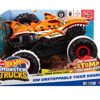 Hot Wheels Monster Trucks, Remote Control Car, 1:15 Scale Tiger Shark RC With All-Terrain Wheels