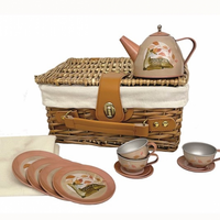 TIN TEA SET FAWN IN A WICKER BASKET