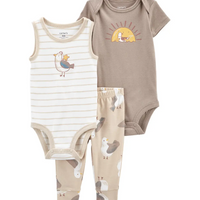 Infant Boy's 3-Piece Bird Bodysuit and Pant Set