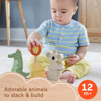 Fisher-Price Wooden Stack & Sort Animals Baby & Toddler Toy, 10 Wood Pieces

