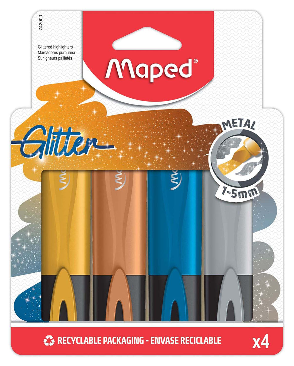 Fluo Peps Classic Metallic Glitter Highlighters x4