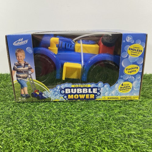 KIDS BUBBLE LAWN MOWER Bubble Maker Toy Machine Flashing Lights Bubble Solution