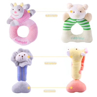 4 Plush Baby Soft Rattle Set Hand Grab Sensory Toys
