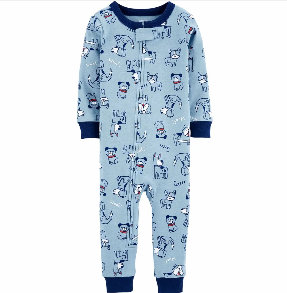Dogs Snug Fit Cotton Footless One Piece PJs - Baby Boy