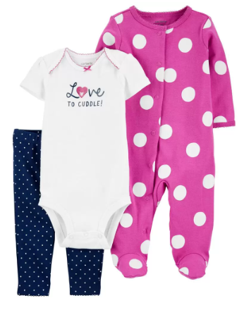 3-Piece Polka Dot Sleep & Play & Pant Set