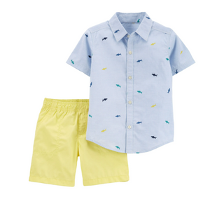 2-Piece Shark Button-Front Shirt & Short Set