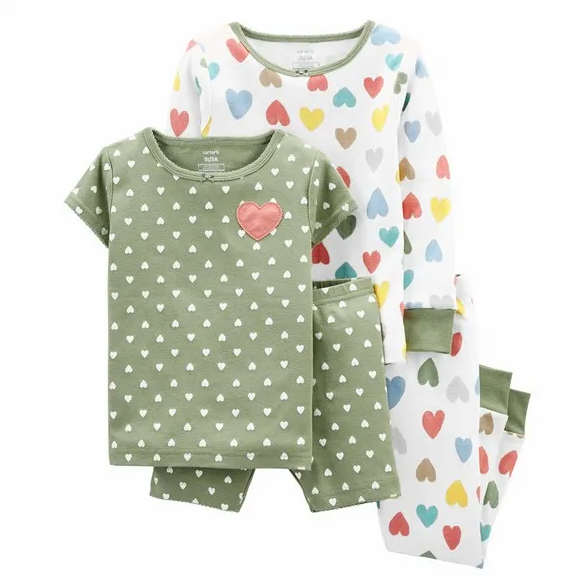 4-Piece Hearts Cotton PJs - Toddler Girl
