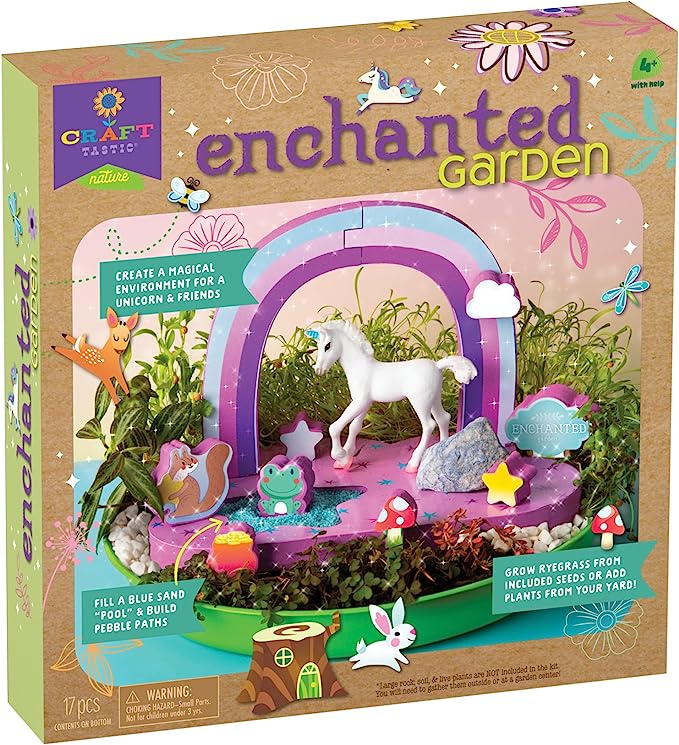 Craft-tastic Enchanted Garden - DIY Nature Craft Kit - Outdoor and Indoor - Grow and Play - Comes with Unicorn, Seeds, and Garden Decorations - Ages 4+ with Help
