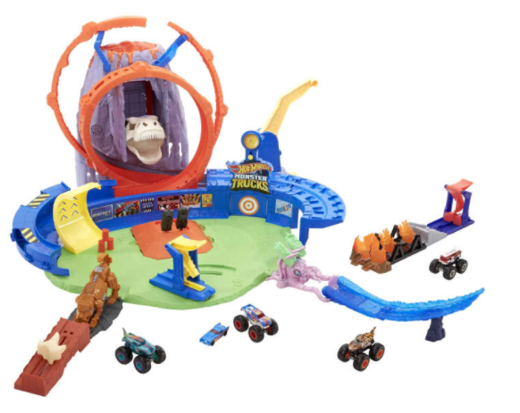 Hot Wheels Monster Trucks T Rex Volcano Arena The Brain Train TT