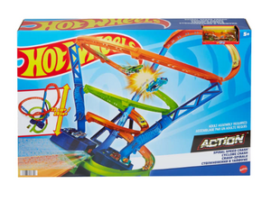 Hot Wheels Track Set And 1:64 Scale Toy Car, Spiral Race Track With Motorized Booster