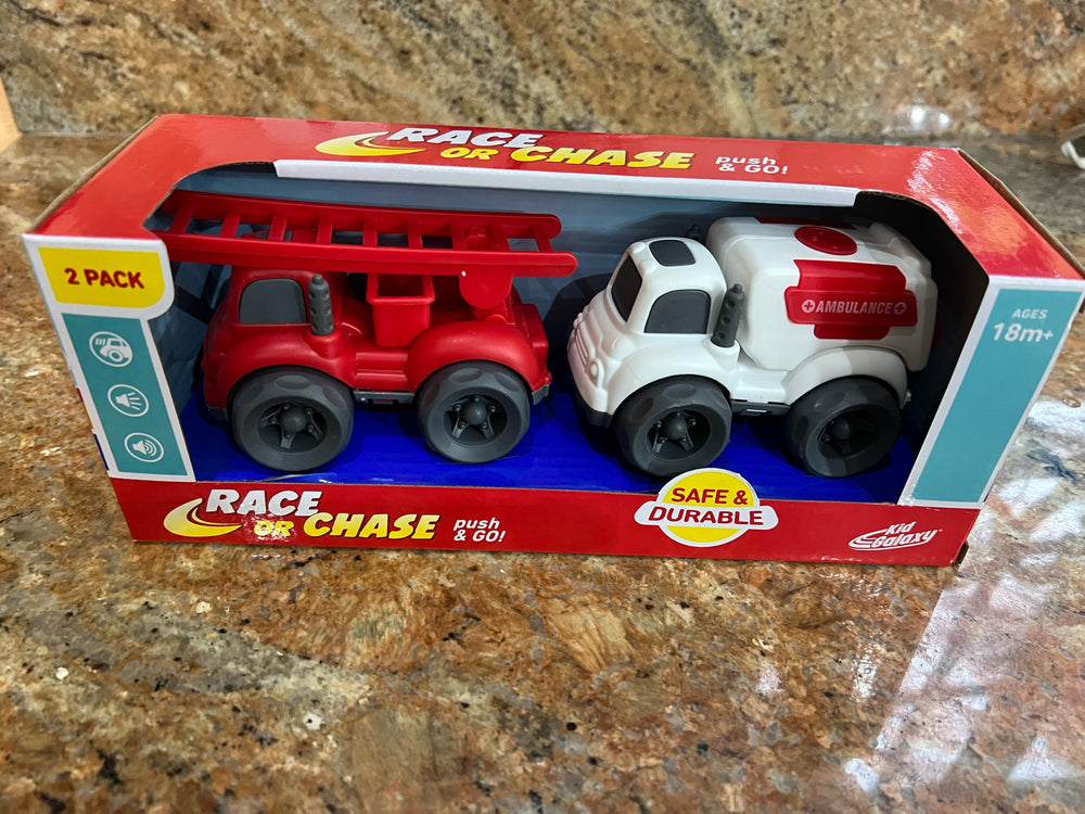 Race or Chase push & Go ! Ambulance & Firetruck